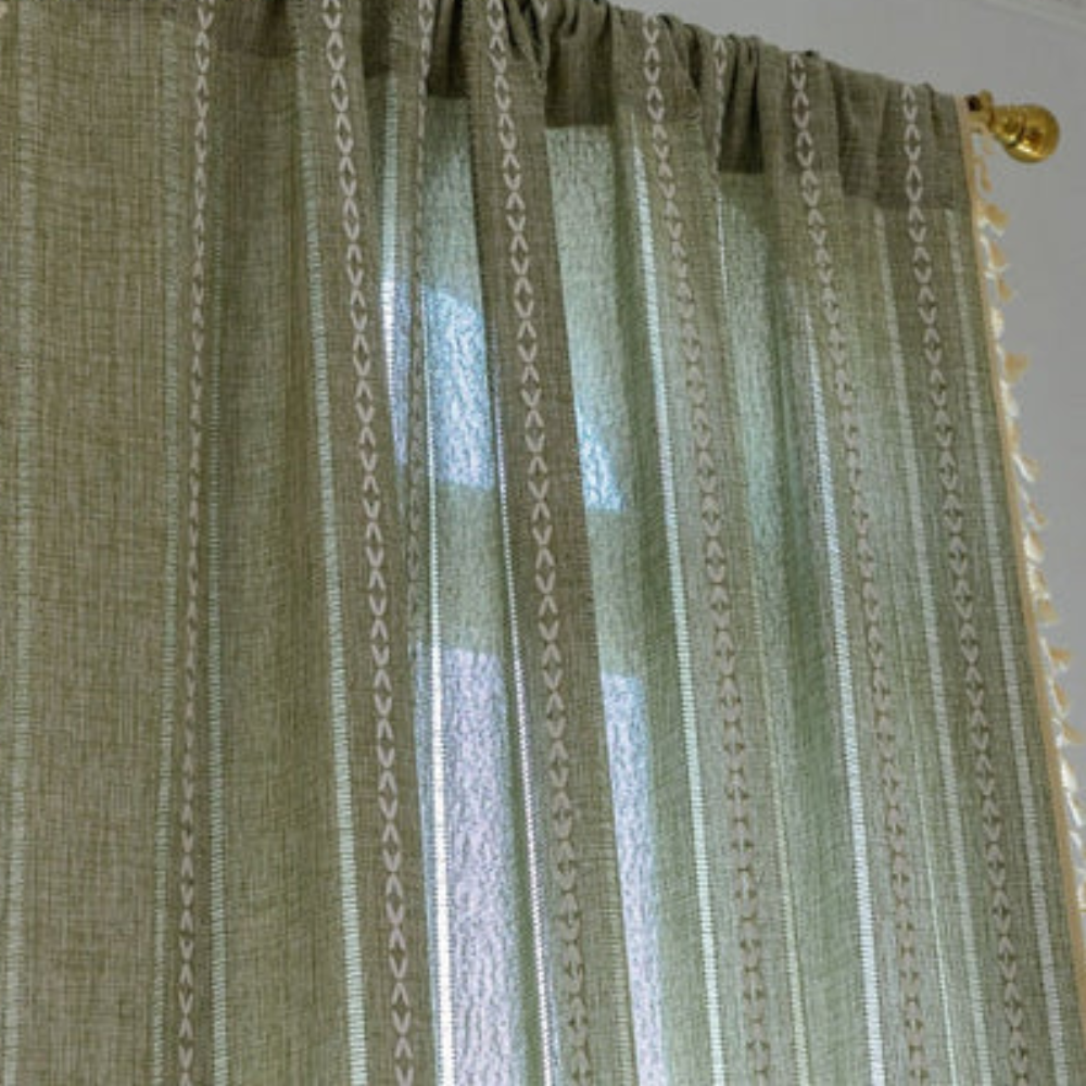 LioraNest - Sage Green Sheer Striped Curtains
