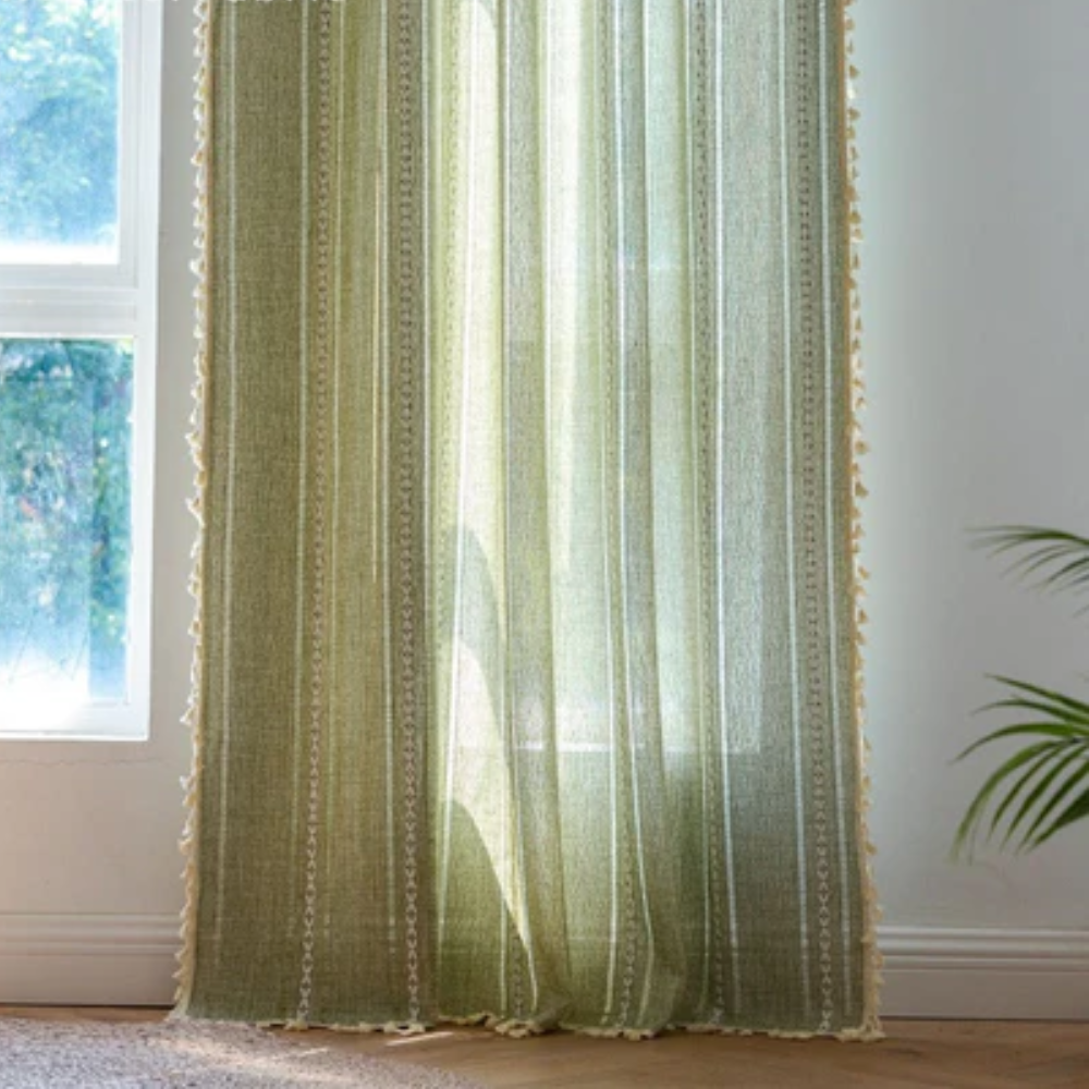 LioraNest - Sage Green Sheer Striped Curtains