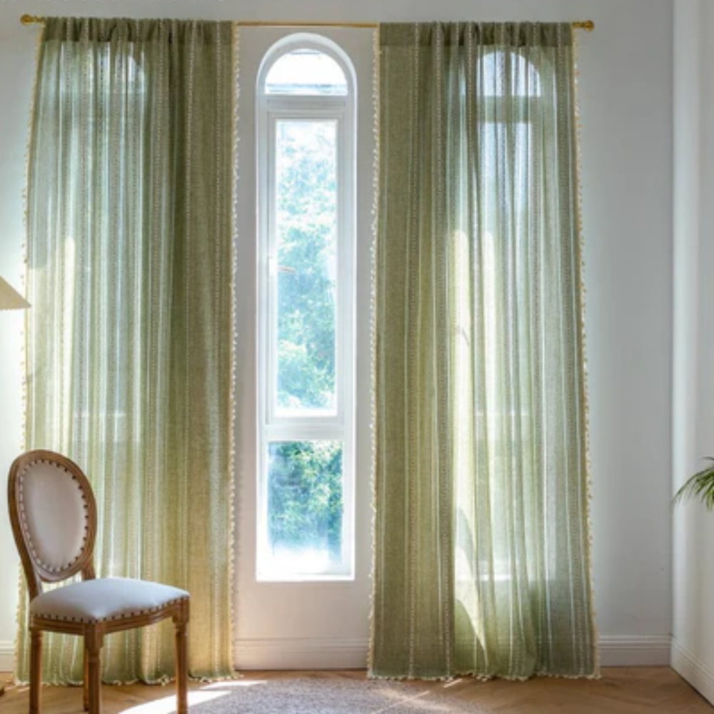 LioraNest - Sage Green Sheer Striped Curtains