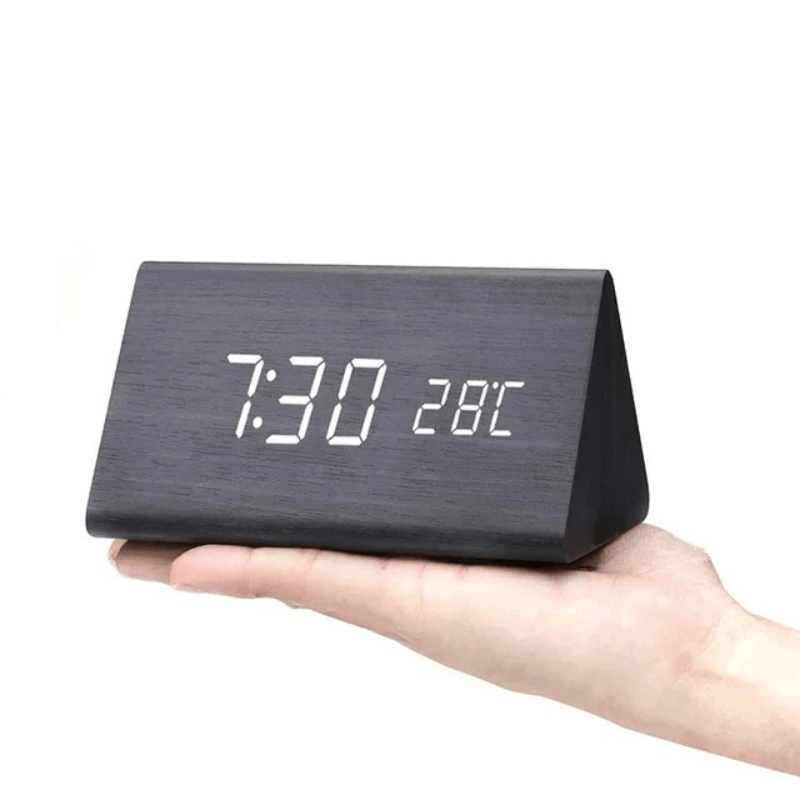 TIMBRIX – Digital LED Alarm Clock with Natural Wood Design and Temperature Display