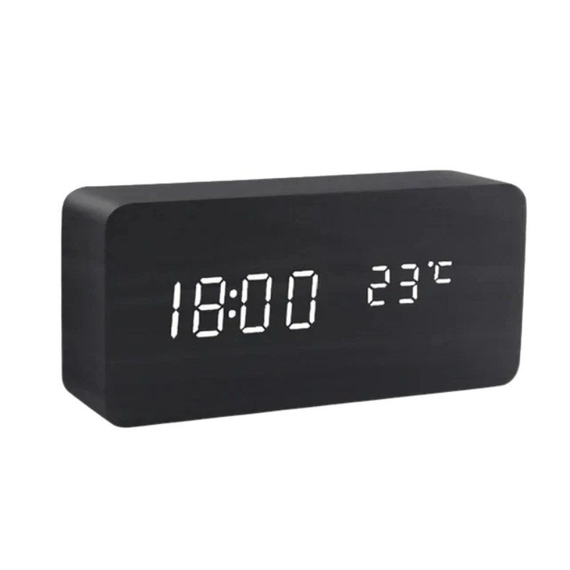 TIMBRIX – Digital LED Alarm Clock with Natural Wood Design and Temperature Display