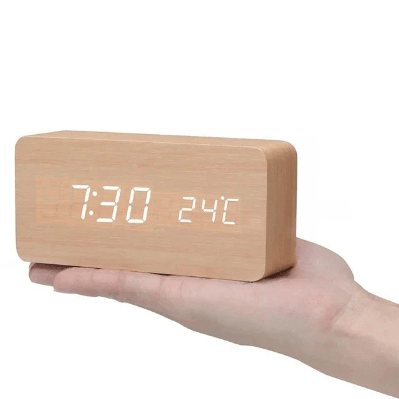 TIMBRIX – Digital LED Alarm Clock with Natural Wood Design and Temperature Display