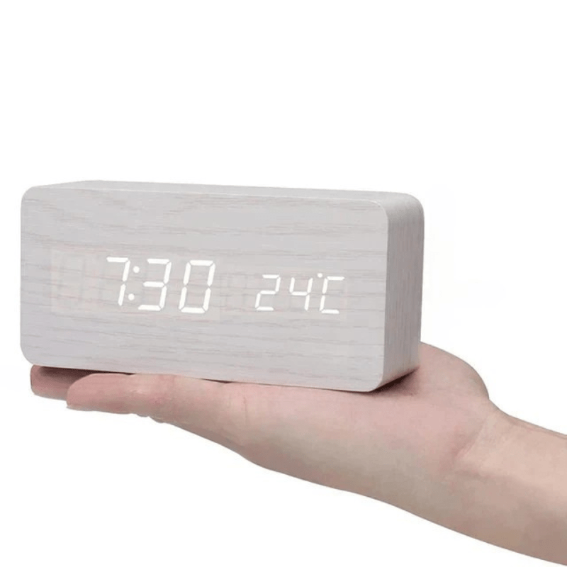 TIMBRIX – Digital LED Alarm Clock with Natural Wood Design and Temperature Display