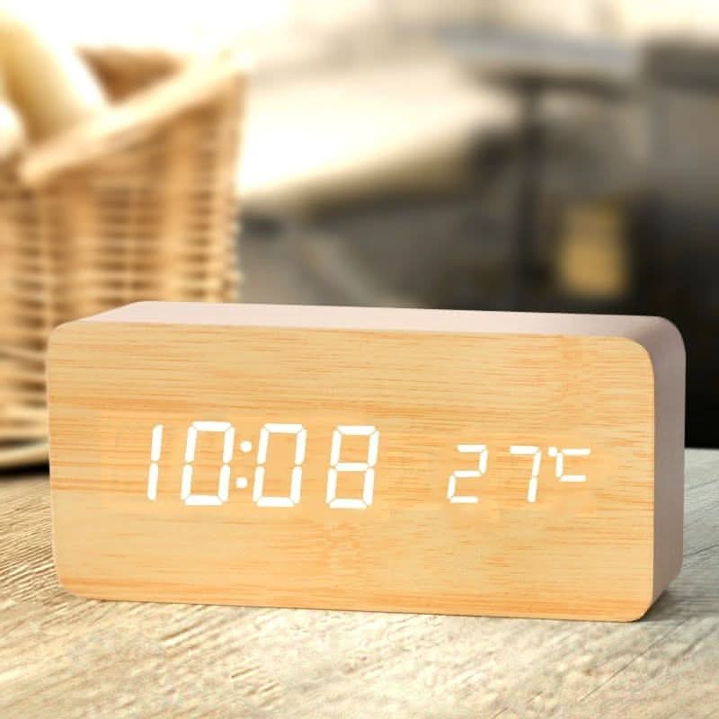 TIMBRIX – Digital LED Alarm Clock with Natural Wood Design and Temperature Display