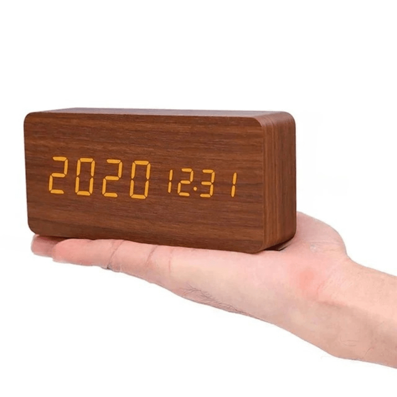 TIMBRIX – Digital LED Alarm Clock with Natural Wood Design and Temperature Display